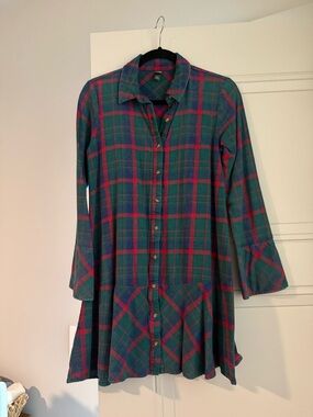 wild fable Green and Red Plaid Long-Sleeve Button Dress